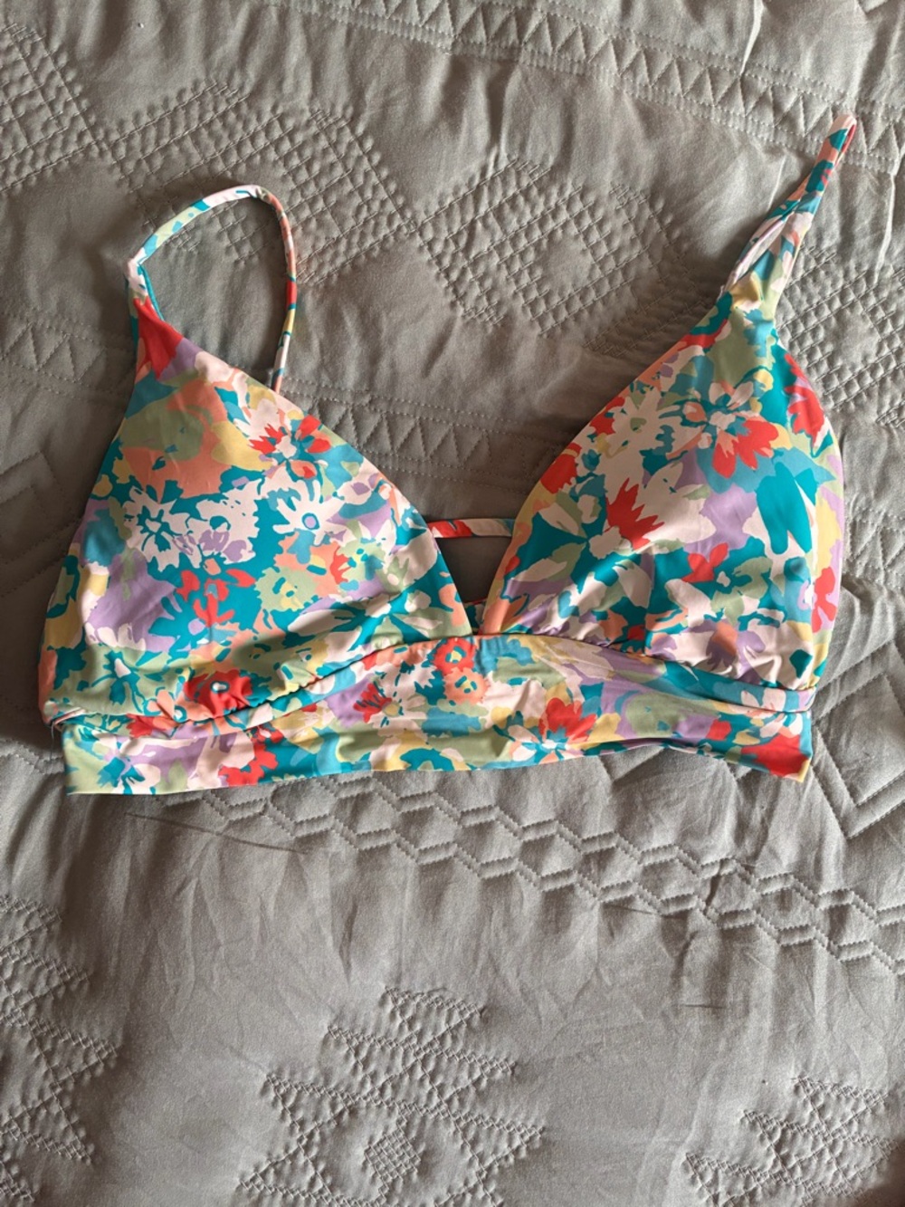 Billabong Floral Bikini Top in Teal, Coral, Yellow, Lavender